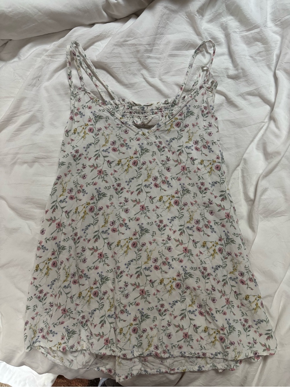 Pink Rose White Floral Double-Spaghetti Strap Cami
